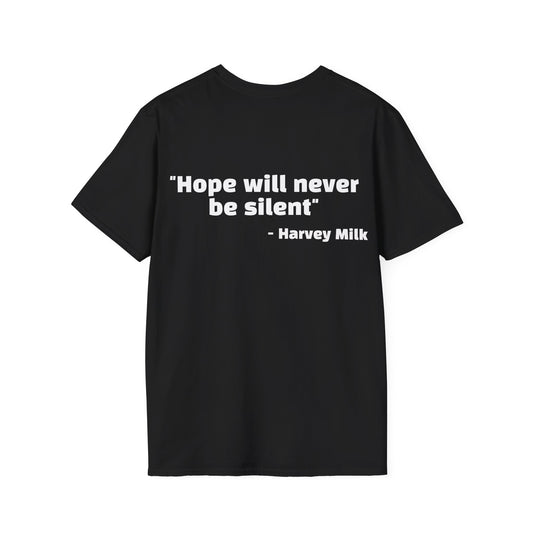 Harvey Milk Quote Tee with Rainbow Patch